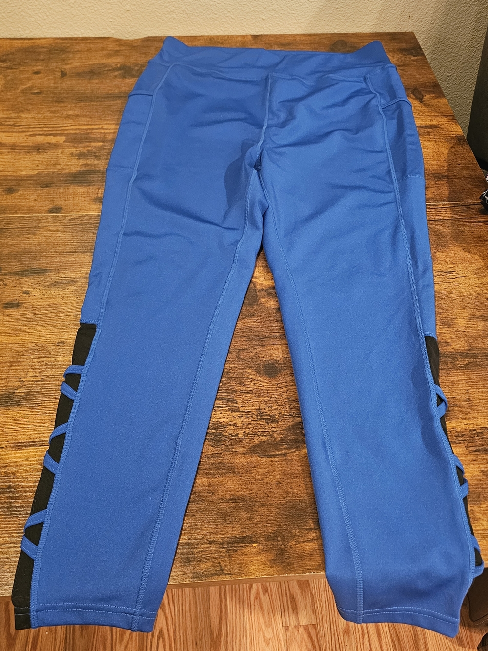 NWOT POP Fit Blue Leggings with Black Side Lace-Up Accents